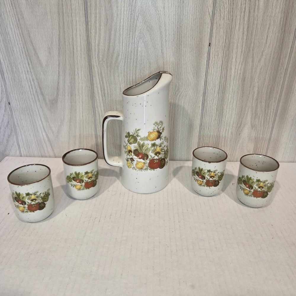 Vintage Inarco Japan  Pitcher and 4 Cups Set Vegetables Spice of Life  E_6178